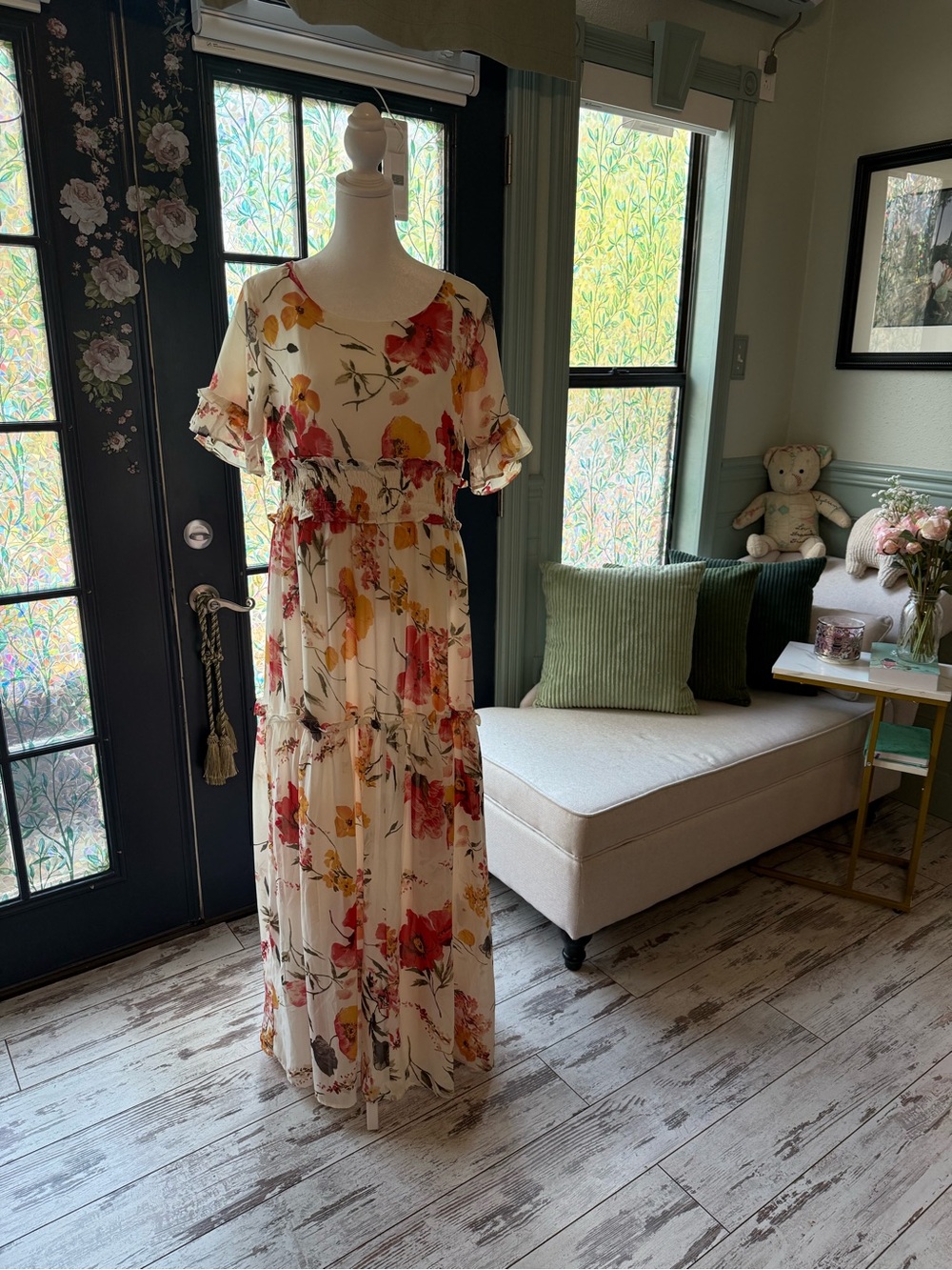 JessaKae Cream Floral Dress with Yellow & Pink Accents